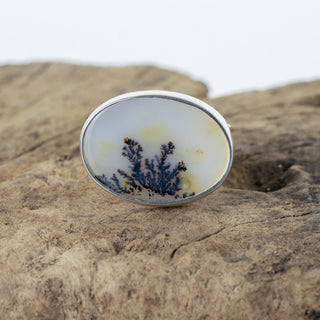 No.137 - Silver Dendritic Agate Ring - Size J 1/2