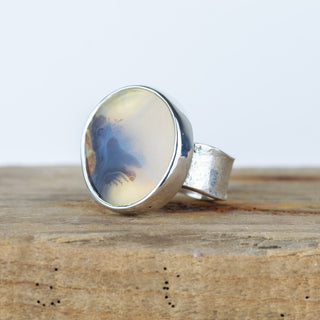 No.278 - Silver Dendritic Agate Ring - Size K 1/2