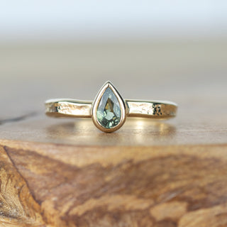 Alice - Green Sapphire Teardrop Gold Storybook Ring