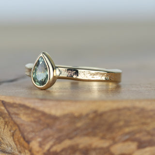 Alice - Green Sapphire Teardrop Gold Storybook Ring